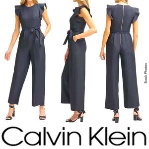 Calvin Klein Ruffle-Sleeve Chambray Jumpsuit (4)